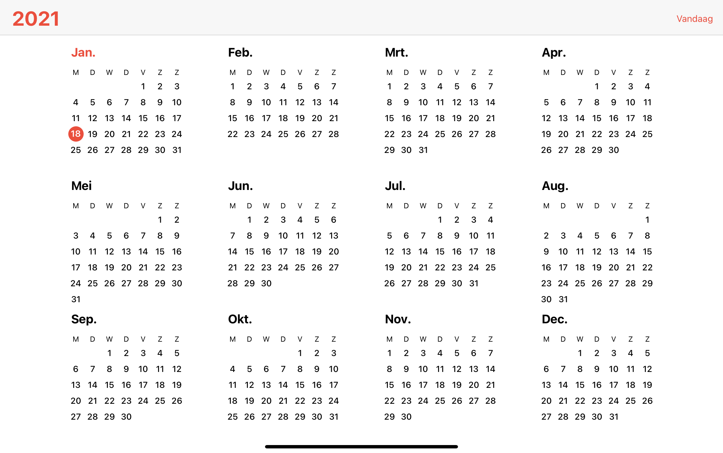 Year calendar 2021