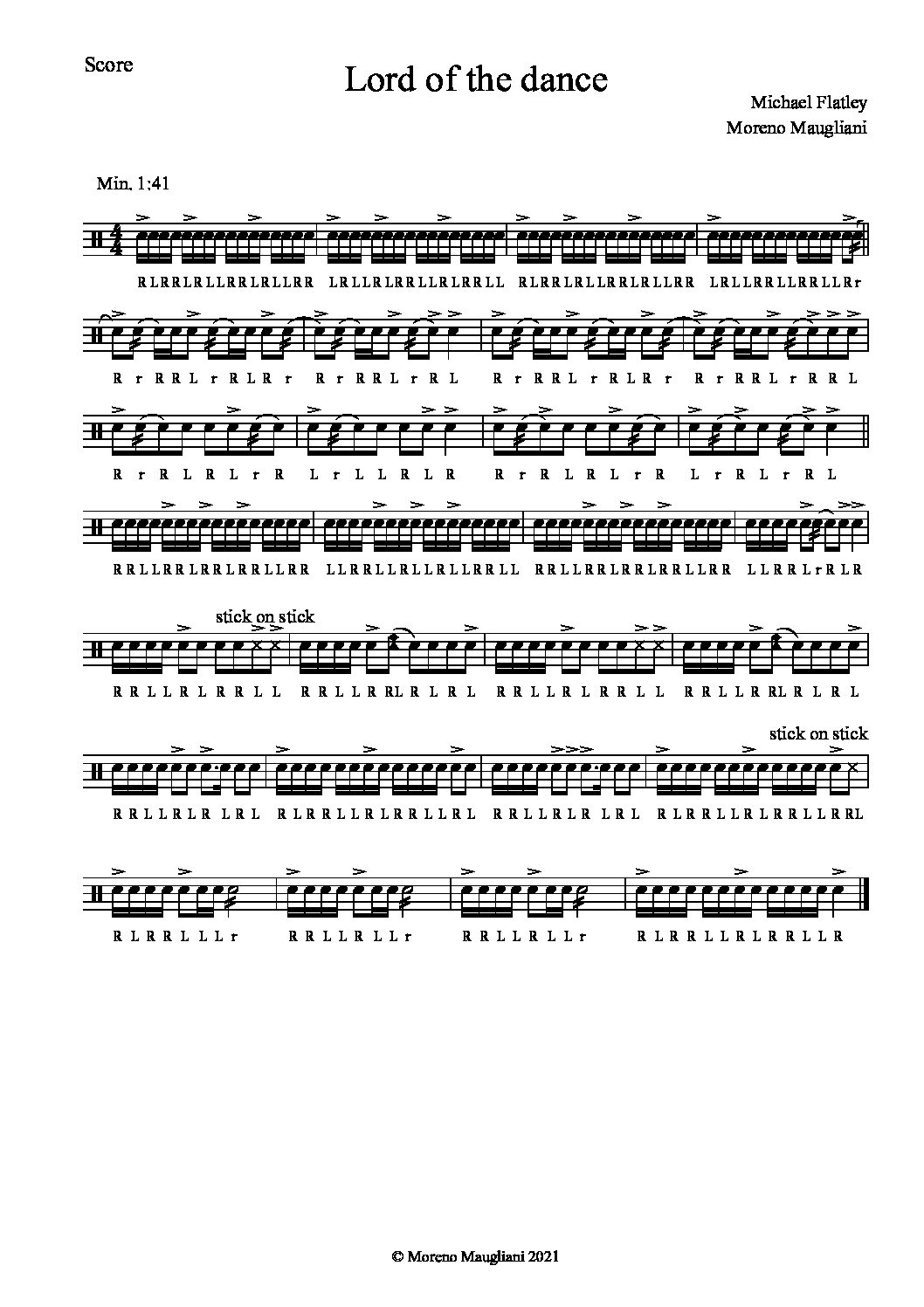 Lord of the dance, score