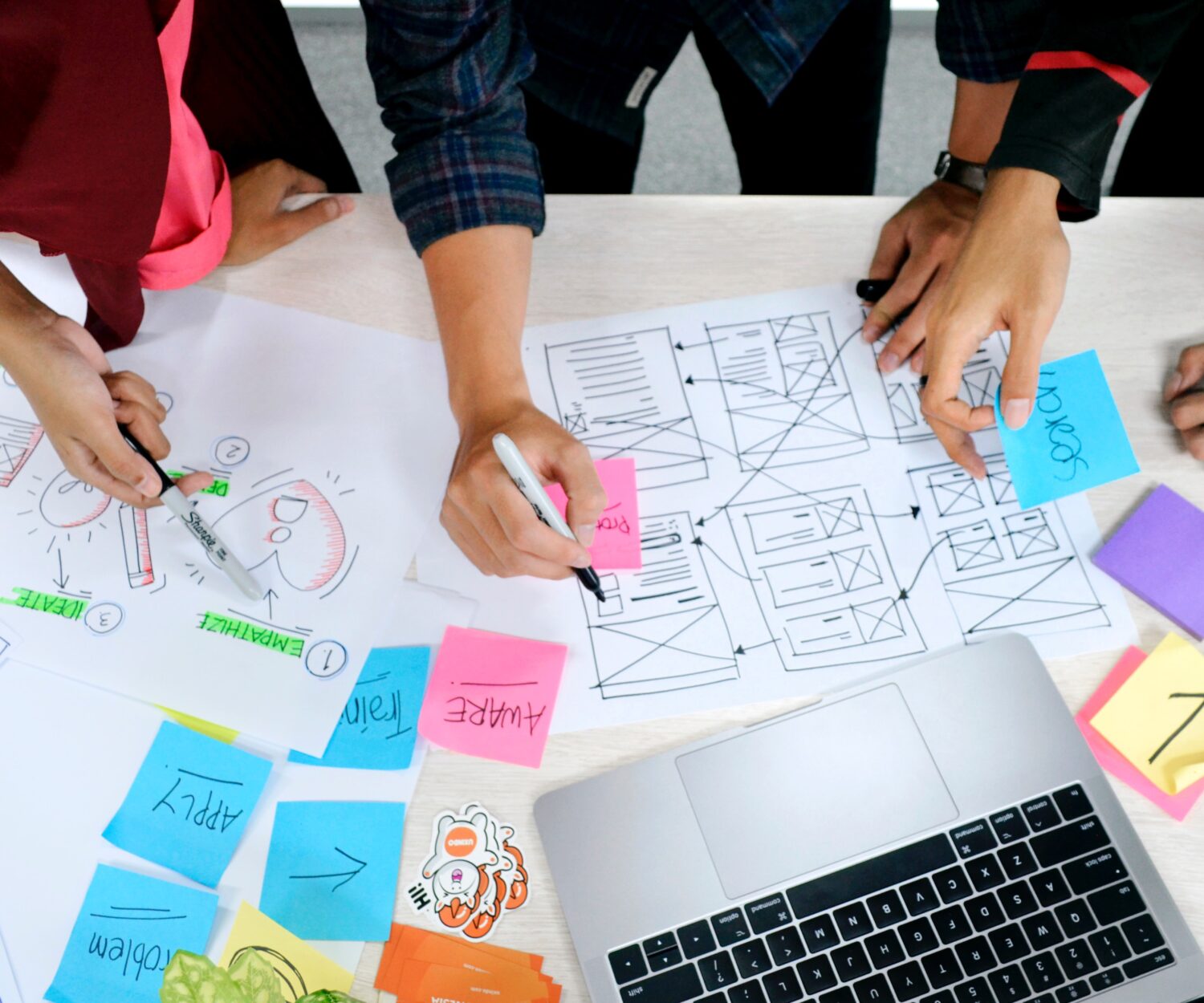 groep leerlingen die met design thinking bezig zijn