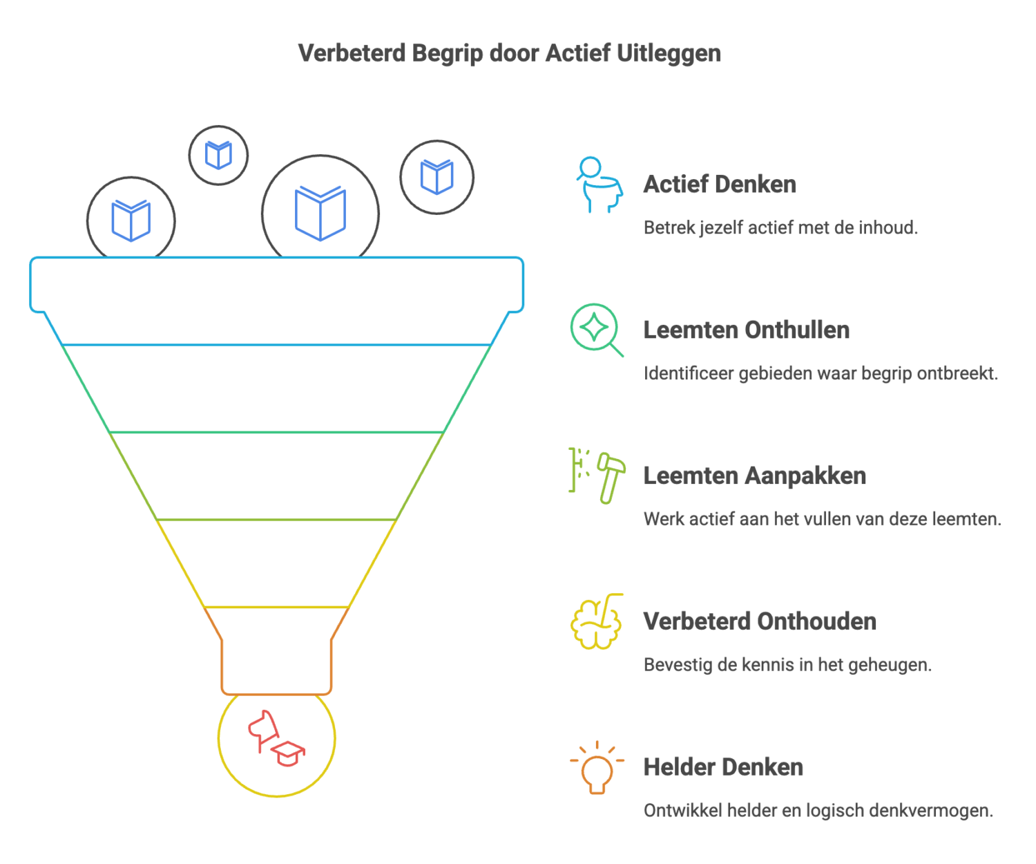 de stappen van de Feynman Technique om te leren door het aanleren