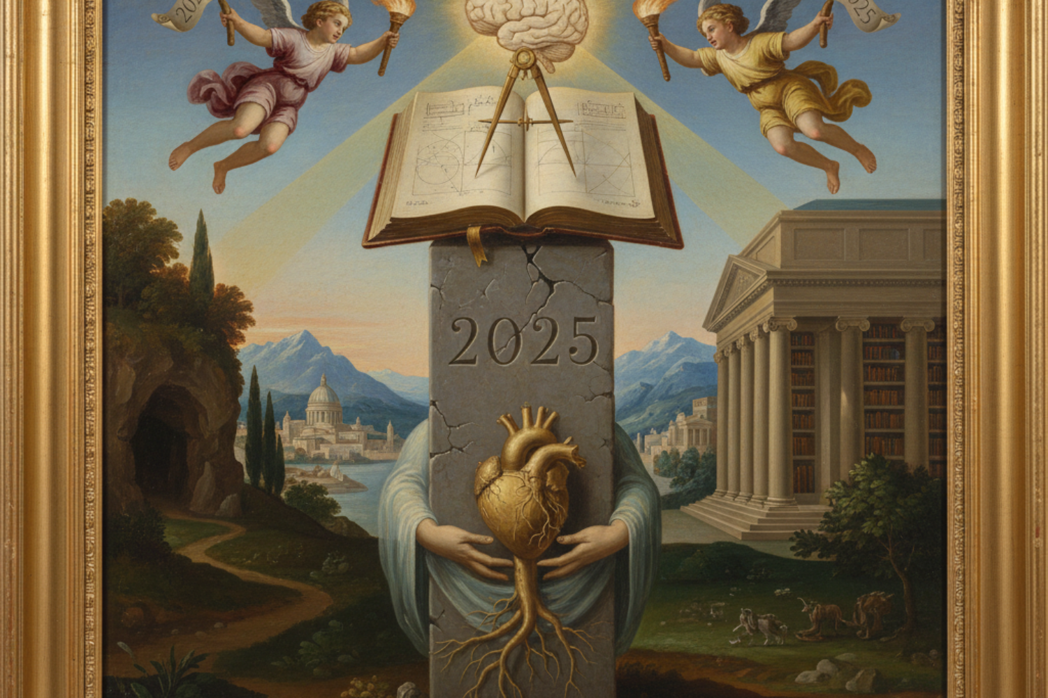 un libro con allegoria della sapienza e evoluzione.